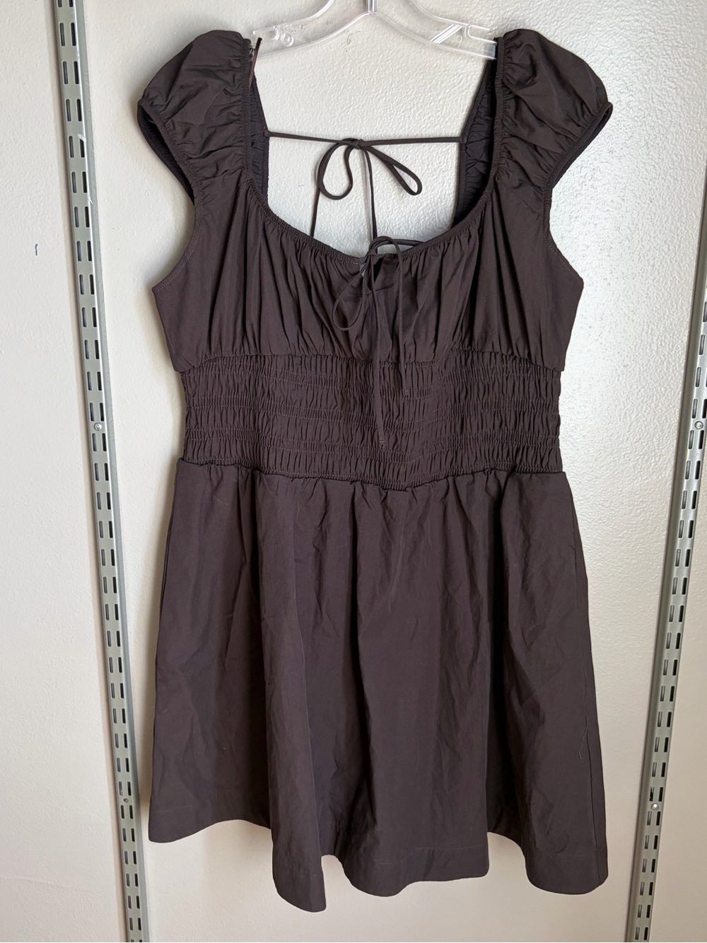 Anthropologie - Cotton Smocked Mini Dress in Brown - Picture 2 of 5